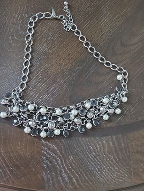 New York & Company Silver Pearl and Crystal Multi-Strand Necklace